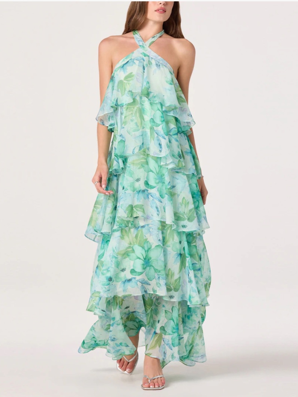 Diaga Tiered Floral Halter Dress
